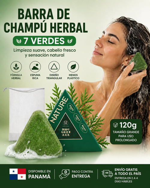 Barra de Champú Herbal 7 Verdes | Limpieza Suave y Cabello Fresco y Manejable