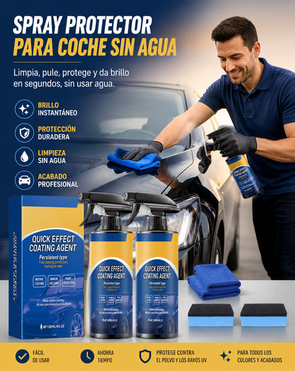 Pack de 2 Spray Protector para Coche sin Agua – Limpia, Pule, Protege y Da Brillo Instantáneo a Pintura y Cristales
