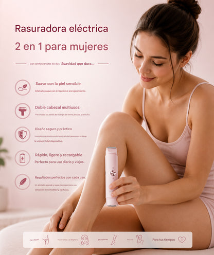 Afeitadora Eléctrica 2 en 1 para Mujer – Recortadora Corporal de Precisión para Bikini, Rostro y Cuerpo
