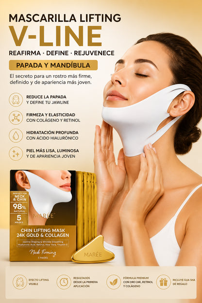Mascarilla Lifting V-Line para Papada y Mandíbula con Colágeno, Oro 24K, Retinol y Ácido Hialurónico (Pack de 5)